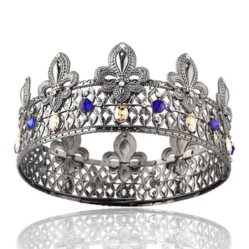 Nádherný Royal Queen Kráľ Tiaras a Koruniek Pre Ženy, Mužov Diadem Headpiece Sprievod Prom Vlasové Ozdoby, Šperky, Doplnky Obrázok