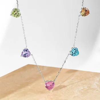 S925 šterlingov strieborné farebné tvare srdca lásku zirconia izometrický usporiadanie módnych jednoduchý dizajn tenis náhrdelník Obrázok