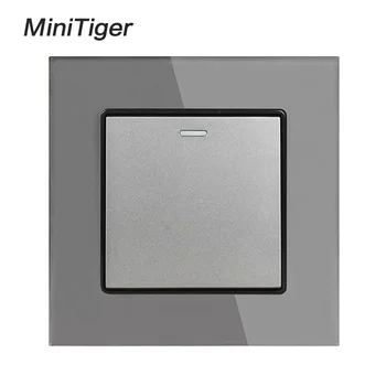 Minitiger Biely Luxusný Crystal Tvrdené Sklo Panel 1 Gang 1 Spôsob, ako Nástenné svietidlo Tlačidlo Zapnúť / Vypnúť vypínač 16A 250V AC Obrázok