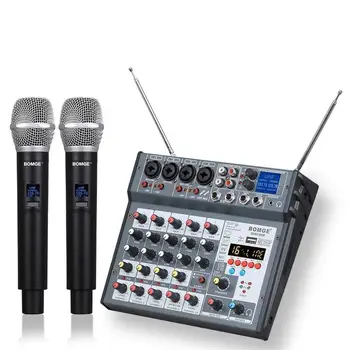 6 Kanálové Audio Mixer Mixing Console Vstavaný Mikrofón UHF Bezdrôtové Mikrofóny Bluetooth USB 16 DSP Efektu Pre DJ, Karaoke PC Záznam Obrázok