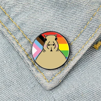 Módny Trend Vytvára Populárnej Zvierat Štýl Okrúhly Odznak Rainbow Prekladané Karikatúra Roztomilý Capybara Brošňa Osobnosti Šperky Obrázok