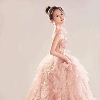 Móda Špagety Popruhy Quinceanera Šaty Sladká Ružová Princezná Guľové Šaty Elegantné Jednoduché Vestido De Debutante Zákazku  Obrázok