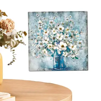 Kvetinové Obrázky Plátno Obrázky Biely Kvet, Modrá Váza, Kvetinové Steny Umenie Nepremokavé Stenu Decor Kvet Maľovať Obrázky Č. Obrázok
