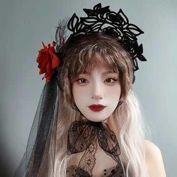 Gotický Kvet Koruny Vintage Rose Hlavový Most Pre Ženy, Dievčatá, Svadobné Kostýmy, Doplnky Do Vlasov Halloween Party Cosplay Ozdoby Obrázok