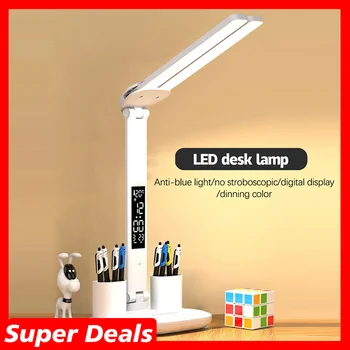 LED Stolná Lampa USB Stmievateľné Dotyk Skladací Stôl Lampa s Kalendárom Teploty Hodiny Nočné Svetlo na Štúdium Lampa na Čítanie Obrázok