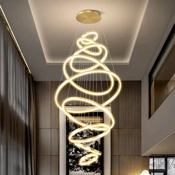 Moderné krúžok schody led svetlá prívesok svetlo lampy pre obývacia izba led Lustre pre jedáleň, závesné svetlo, vnútorné osvetlenie Obrázok