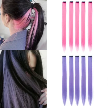 Zdôrazňuje, Klip Na Vlasy Rainbow Syntetické Clip In predlžovanie Vlasov Ombre Farebný Klip Hairpiece Farebné Klip Vlasy príslušenstvo Obrázok