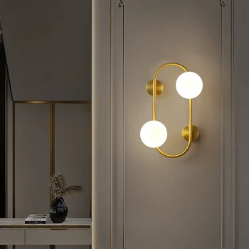 Nordic Kovový Krúžok sklenenú guľu nástenné svietidlá moderného domova obývacia izba, spálňa, schodisko, chodby Dekor Mosadz Sconce Lampa Obrázok