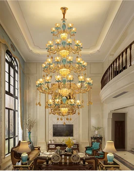 Duplex luster Európskej krištáľové lampy, výťah prázdne obývacia izba hotel lobby schodisko skok villa budove uprostred podlahy, osvetlenie Obrázok