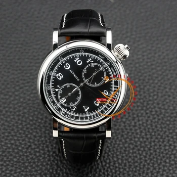 Avigation Quartz Chronograf Pánske Hodinky Oceľové Prípade Black Dial Kožený Remienok Stopky Reloj Hombre Montre Homme 2023 Luxus Obrázok