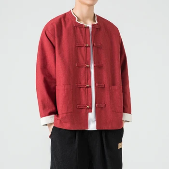 2023 Vintage Mužov Bunda Čínsky Štýl Jeseň Kabáty, Pánske Bundy Stojan Golier Streetwear Vrchné Oblečenie Harajuku Oblečenie Obrázok