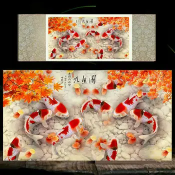 Čínsky Hodváb Prejdite Maľovanie Ryby Home Office Dekorácie Obrázok
