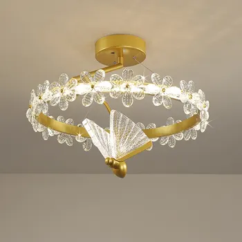 Moderný Jednoduchý Železa, Zlata Farba Kolo LED Stmievanie Svetla Luster Crystal Kvet, Motýľ, Spálne, Obývacie Zariadenie 500mm Lampa Obrázok
