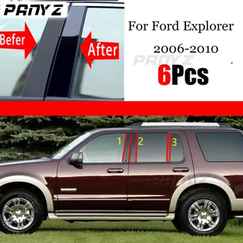 6PCS Black Dvere Auta Okno Stĺpec BC Pilier Post Výbava PC Materiál Nálepky vhodné Na Ford Explorer 2006 - 2010 Obrázok