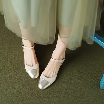 2023 podpätky ženy Námestie prsty Silné Päty jednoduché a elegantné Lady Mary Jane topánky Zmiešané Farby Módny trend retro topánky ženy Obrázok