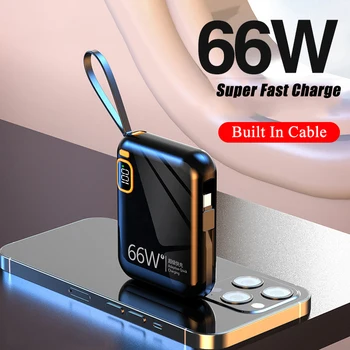 66W Portable Power Bank 10000mah Odnímateľný USB TYPU C Kábel Dva-spôsob, ako Rýchlo Nabíjačka, Mini Powerbank pre iPhone Xiao Samsung Obrázok