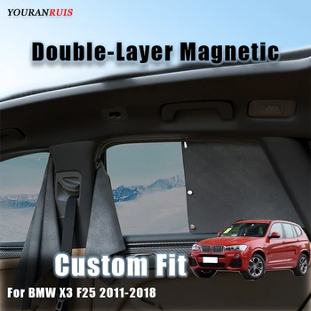 Vlastné Black Double-Layer Magnetické Anti-UV Tieňovanie A Tepelné Izolácie Auto Slnečník Opony Pre BMW X3 F25 2011-2018 Obrázok