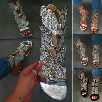 Crystal dámske Drahokamu Päty Dámy Bežné Prst Nízke Otvorené Topánky Ženy Letné Sandále s Podpätkami Klin Sandále pre Ženy Obrázok