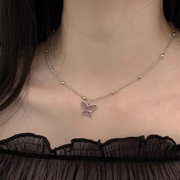 Kórejská Verzia Akryl Prívesok Motýľ Náhrdelník Pre Ženy, Zlatá Farba Motýľ Náhrdelník Jednoduché, Elegantné Šperky Veľkoobchod Obrázok