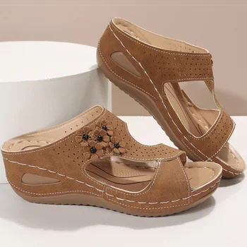 Sandále Ženy Retro Podpätky Sandále Pre Letné Topánky Ženy Pošmyknúť Na Klin Sandalias Mujer Mäkké Podpätky Papuče Vnútorné Vonkajšie Obrázok