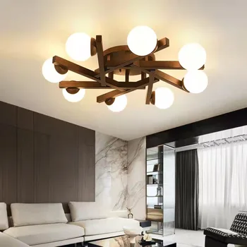 2023 Moderné Nordic Štýl LED Luster Pre Obývacej Izby, Spálne, Jedáleň, Kuchyňa, Bar Stropné Lampy, Dreva, Skla Loptu E27 Svetlo Obrázok