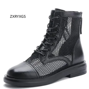 ZXRYXGS 2023 Krajky-up Vysoko Kvalitnej hovädzej kože Priedušný Oka Lete Boot Pohode Sandále Temperament Trend Topánky Žena Sandále Ploché Obrázok