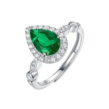 Glamour Halo Lab Vytvorili Drop Emerald Nastaviteľné Žien Prst Prsteň Doprava Zadarmo 925 Sterling Silver Valentína Darček Dievča Obrázok