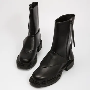 Bočné Zipsy Martin Dámske Topánky Jeseň Zima Platformu Botas Mujer Silné Päty Zapatos Mujer Anglicko Štýl Originálne Kožené Topánky Obrázok