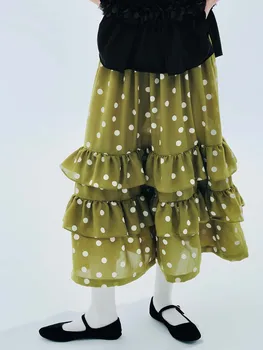 imakokoni originálny dizajn zelená elastický pás sukne polka dot čipky patchwork letné voľné sukne 234174 Obrázok