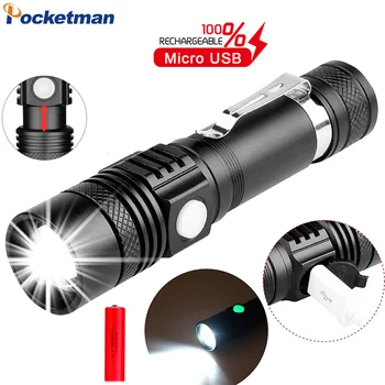 Ultra Jasné LED Baterka Vysokej Lumen 18650 Nabíjateľné Baterky Nepremokavé Teleskopická Zoom Baterka Flash Light Obrázok