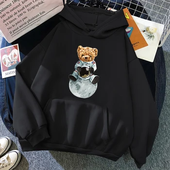Medveď na Mesiac Hoodie Bežné Hip Hop Streetwear Harajuku Muž Nadrozmerné Hoodie Y2K Estetické Oblečenie Žien Hoody Kawaii Oblečenie Obrázok