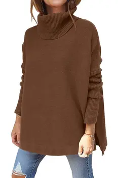 Ženské nadrozmerná sveter župan pulóver s dlhým rukávom turtleneck sveter 2022 Zena top Biela Khaki Čierna Hnedá Obrázok