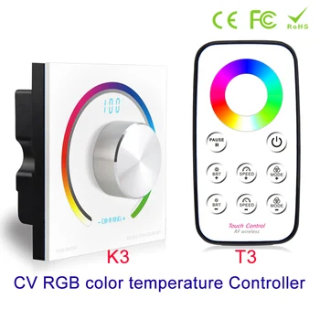 NOVÝ ŽIVOTOPIS RGB Otočný regulátor panel RGB controller RF Wall Mount Bezdrôtové diaľkové ovládanie DC 12V 24V pre 5050 3528 RGB Led Pásy Obrázok