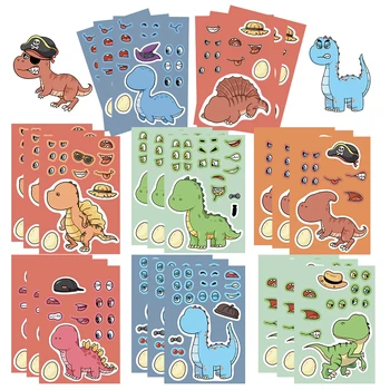32Sheets Deti DIY Puzzle Nálepky Cartoon Dinosaura Tvár, Zábavné, Roztomilé Zostaviť Nálepky Deti Hračky pre Chlapcov, Dievčatá Dary Obrázok