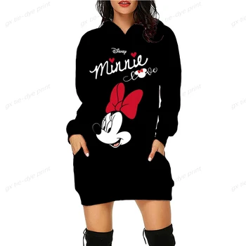 Disney Minnie Mickey Mouse dámske Šaty 3D Farbivo Tlač Móda Jeseň Zima Hoodie Bežné Sexy Šaty Voľné Cartoon Kawaii Šaty Obrázok