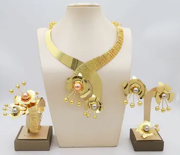 Náhrdelník pre Ženy Kvalitné Módne Šperky Nastaviť, Náušnice, Náramok Strany Lady Svadobné Nigéria Obrázok