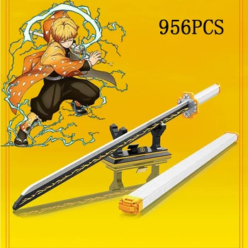 Anime Démon Vrah Agatsuma Zenitsu Ninja Meč Stavebné Bloky Čepeľ Katana Nôž Montáž Zbraň Tehla Hračky Pre Deti Deti Obrázok