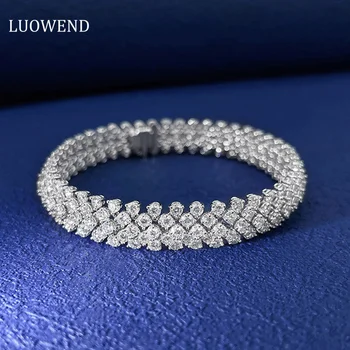 LUOWEND 100% 18K Biele Zlato Náramok Skutočný Prírodný Diamant Náramok Luxusné Minimálny Dizajn, Nádherné Šperky pre Ženy Obrázok
