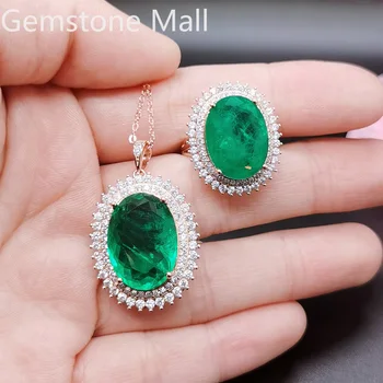Človekom Emerald Šperky Set pre Strana 12*16 a 13*16 mm Lab Vytvorili Crystal Krúžok a Prívesok 925 Striebro Drahokam Šperky Obrázok