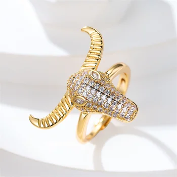 Luxusné Žena White Crystal Tauren Krúžok Zlatá Farba Svadobné Nastaviteľný Krúžok Svadobné Zásnubné Prstene Pre Ženy Obrázok
