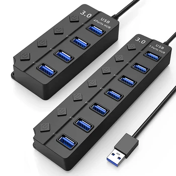 4/7 Porty USB 3.0 Hub Rozšírenia Multi vysokorýchlostné USB 3.0 Splitter Jednotlivé ON/OFF vypínač s sieťový Adaptér pre Notebook PC Obrázok