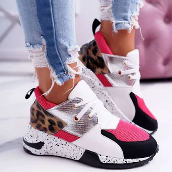 Leopard Tlač Topánky pre Ženy Krajky-up Non-slip Bežecká Obuv Plus Veľkosť Kole Vedúci Platformy Príčinné Topánky Zapatos Mujer 2023 Obrázok