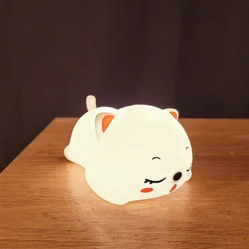 Spálňa Posteli Noc Lampa s Diaľkovým pre Deti Baby Darček Dotykový Snímač Lampa Krásna Mačka USB Nabíjateľné Silikónové LED Nočné Svetlo Obrázok