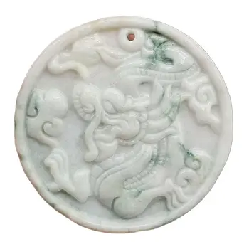 Certifikované Kvetinová Zelená Prirodzený Typ Jade Jadeite Vyrezávané Dragon Ruyi Prívesok Obrázok