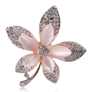 Luxusné Crystal Opal Listy Brošňa Pre Ženy Temperament Drahokamu Javorový List Rastlín Kolíky Odznaky, Spony Strany Šperky Obrázok